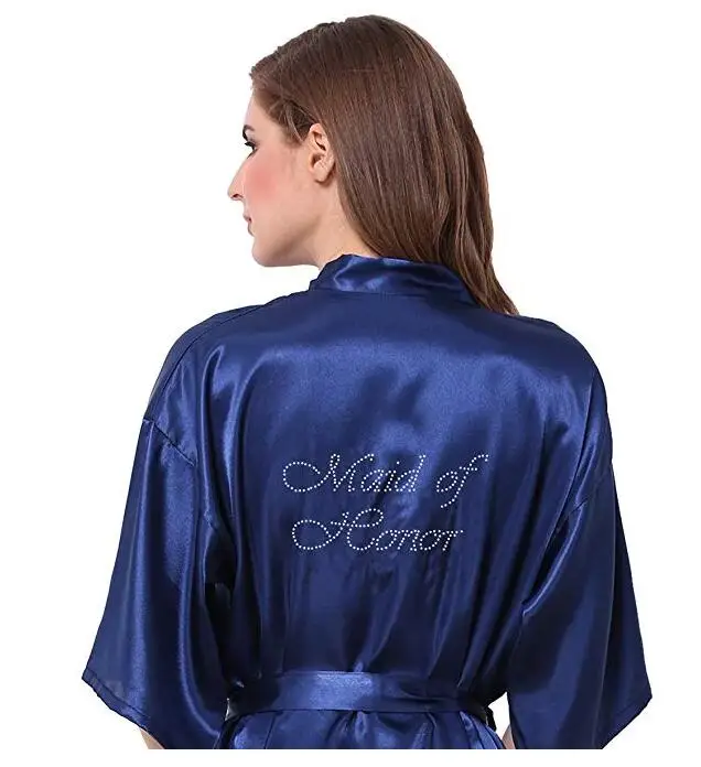 Новый Королевский Фиолетовый халат Атласный Женский горный хрусталь письмо