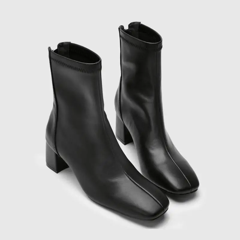 

Autumn New Style High Heel Square Head Short Boots Comfortable Short Tube Ankle Boots For Women Black Sock Boots