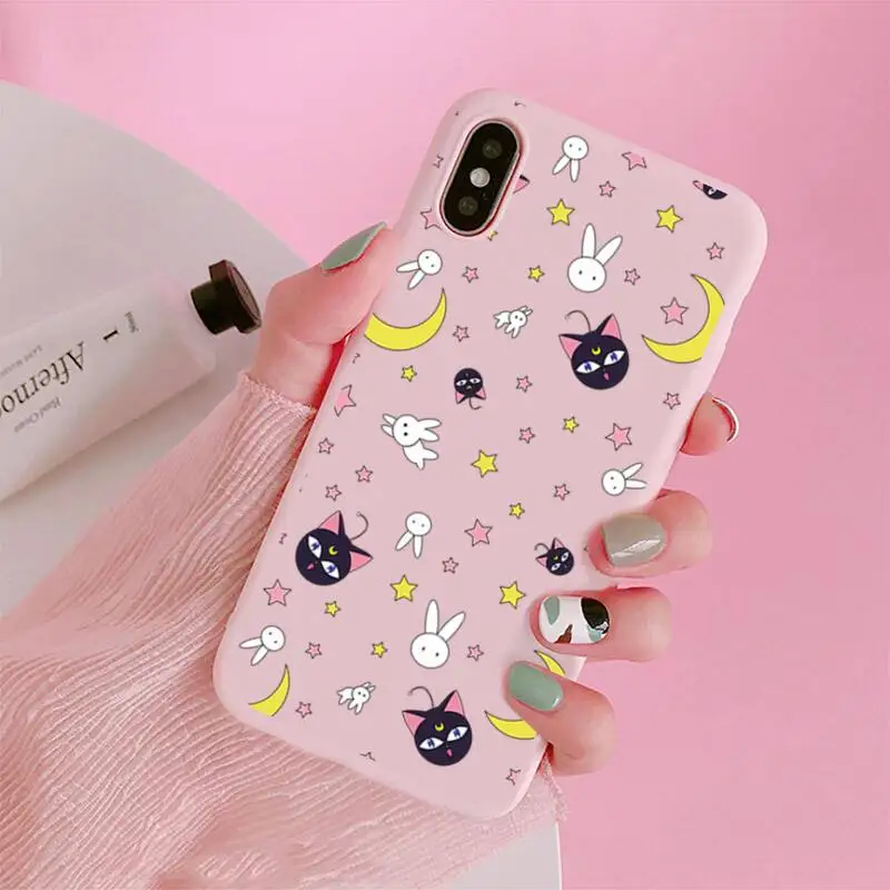 

Cartoon Sailors-Moons Phone Case For iphone 12 11 Pro Max Mini XS 8 7 6 6S Plus X SE 2020 XR Matte Candy Pink Silicone cover