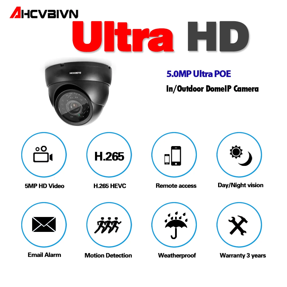 H.265 POE IP 5MP камера IR-CUT Крытый купольный комнатный уличный фильтр Onvif DC 12 В 48 в детектор движения электронная почта сигнализация интеллектуальное воспроизведение