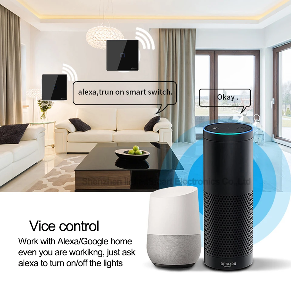 Смарт выключатель SONOFF T3 1/2/3 клавиши Wi Fi с голосовым управлением|Модули для умного