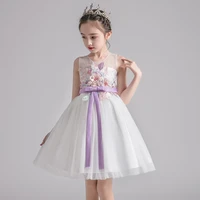 girls summer princess dress 2022 new sleeveless o neck hollow out flower embroidery party wedding dress performance mesh dress