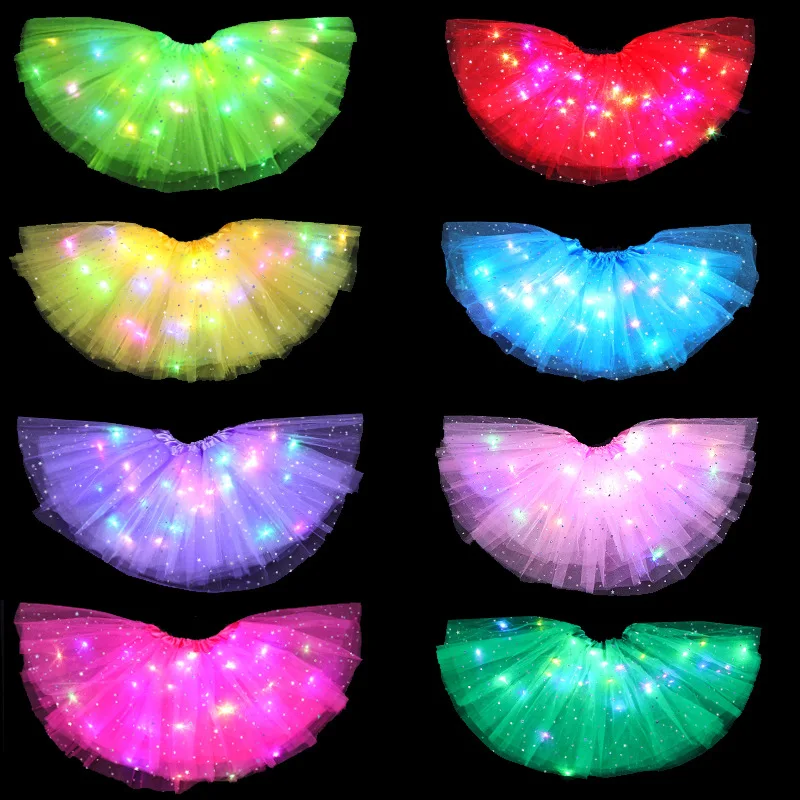 

LED Skirt Glow TUTU Skirt Light Up Sequin Star Dress Luminous Party Wedding Birthday Home Party Gift 2-8 Years Kids Girl Wear