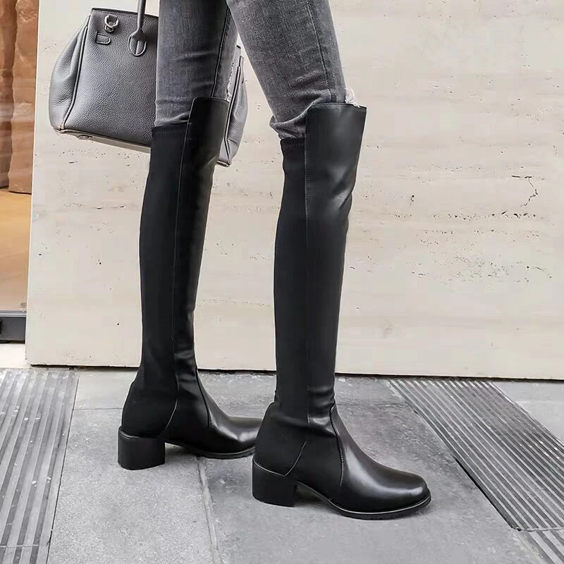 Zapatos de mujer классические женские ботинки с высоким голенищем модные из замши и