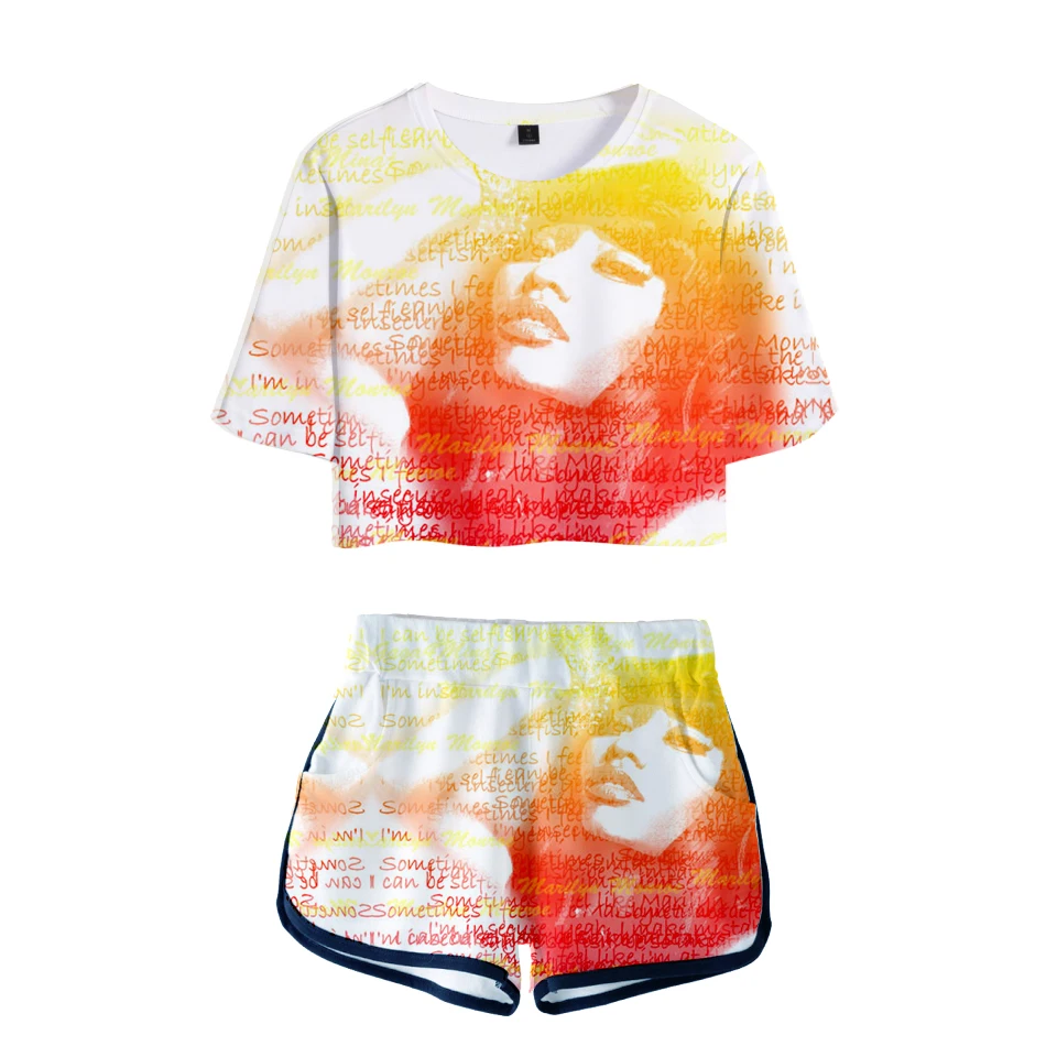 

Популярная футболка Nicki Minaj, штаны, пупок, спортивный костюм для девушек с коротким рукавом, женский сексуальный летний костюм Nicki Minaj, компле...