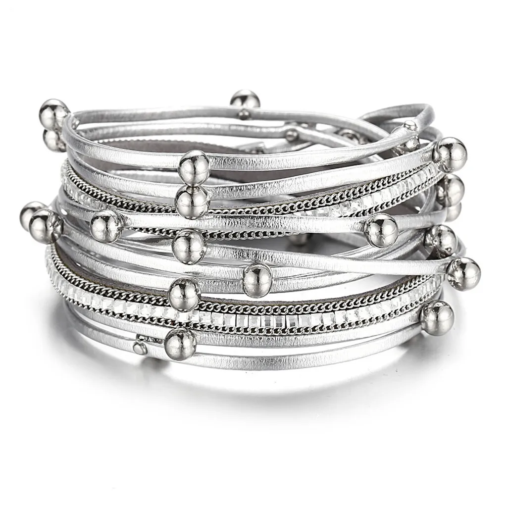 Новый трендовый женский Многослойный кожаный браслет с бусинами и веревкой