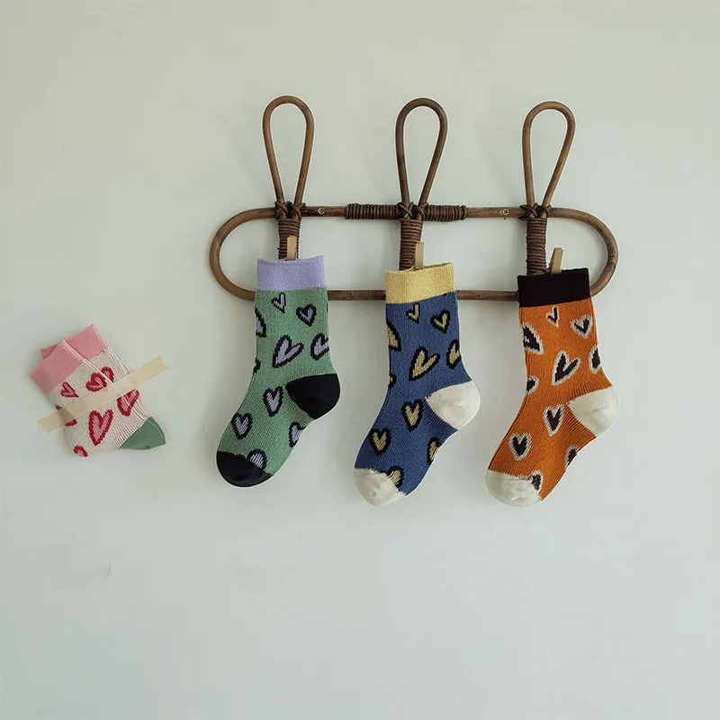 Calcetines tobilleros para ni&ntilde;os y ni&ntilde;as, con estampado de corazones, accesorios de ropa, Invierno-1