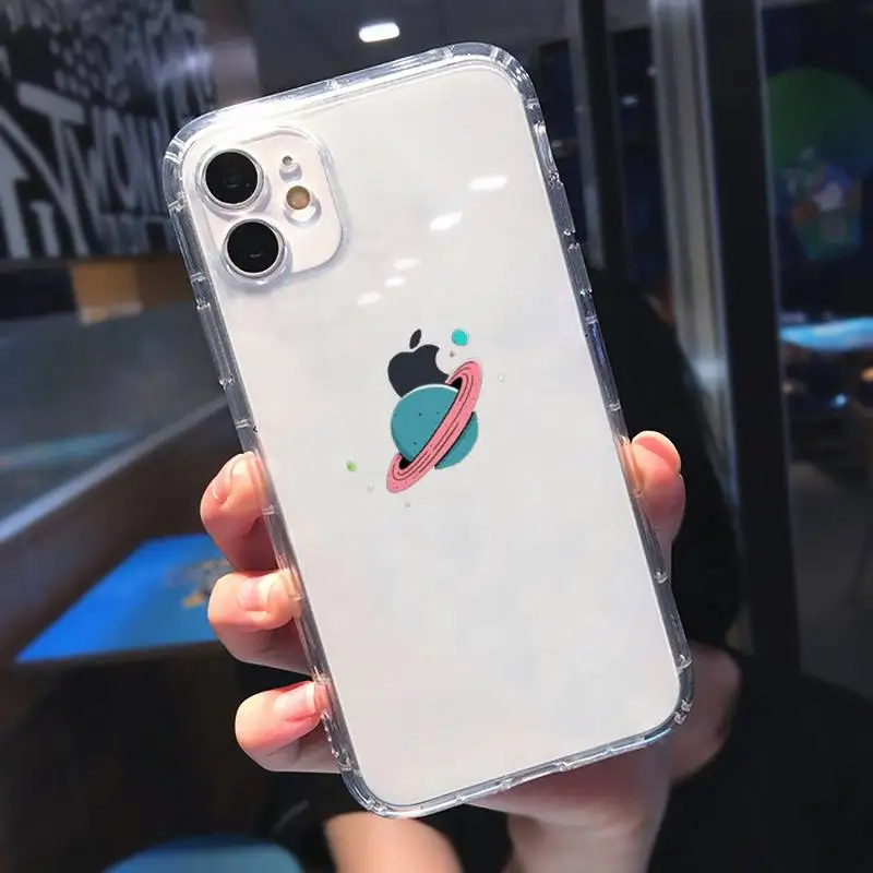 

Space Planet Stars Moon Spaceship Phone Case Transparent for iPhone 11 12 mini pro XS MAX 8 7 6 6S Plus X 5S SE 2020 XR