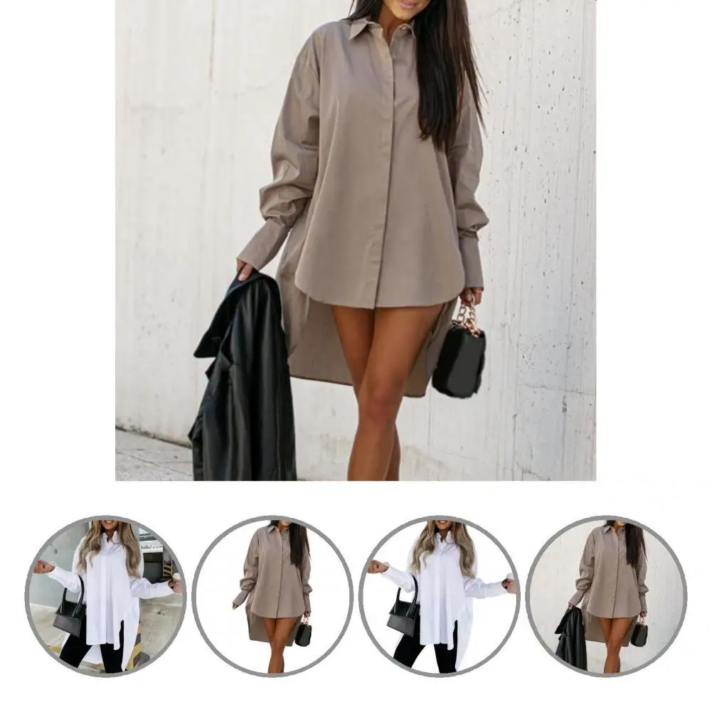 

Women Top Great Turn-down Collar Long Sleeve Shirt Breathable Cozy Lady Shirt