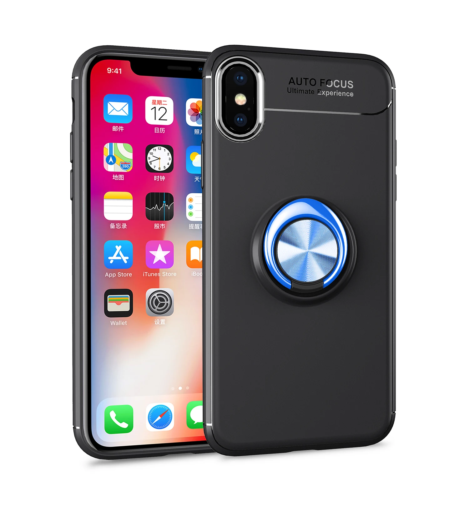 Мягкий чехол с кольцом на палец для iphone XS MAX XR 7 8 6X10 6S Plus матовый Силиконовый чехол для телефона с автофокусом - Цвет: BlB
