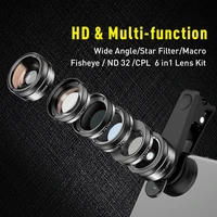 apexel universal 6 in 1 phone camera lens fish eye lens wide angle macro lens cplstar filter 2x tele for iphone samsung htc lg