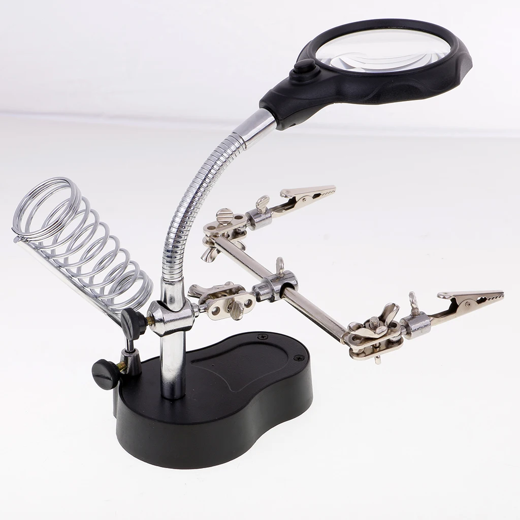 

2 Helping Hand Clip LED Magnifying Glass Soldering Iron Stand Lens Magnifier