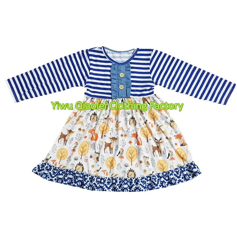 Детская одежда платье с длинными рукавами и рисунком лисы для маленьких девочек