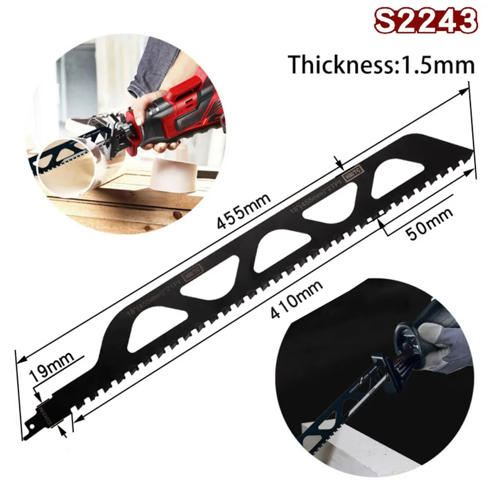 S2243 Carbide Reciprocating Saw Blade For Cutting Concrete Brick Stone Woodworking Power Tool Parts Alloy Steel Teeth Blades