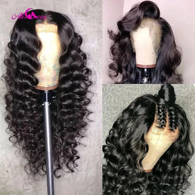 

Alicoco Loose Deep Wave Ombre Brown Color 13x4 Lace Front Wig Pre Plucked Transparent 4x4 Lace Closure Human Hair Wig For Women
