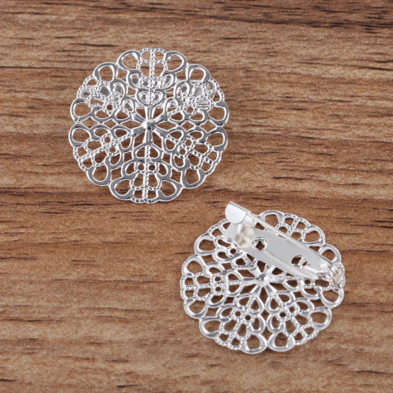 Основа для броши в виде цветка филигранной 20 шт. 25 мм|brooch base|antique bronzebase setting |