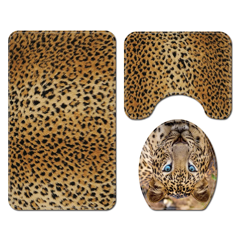 animal fur leopard shower curtain with bath mat set soft bath carpet funny toilet seat cover mat waterproof bathroom curtain free global shipping