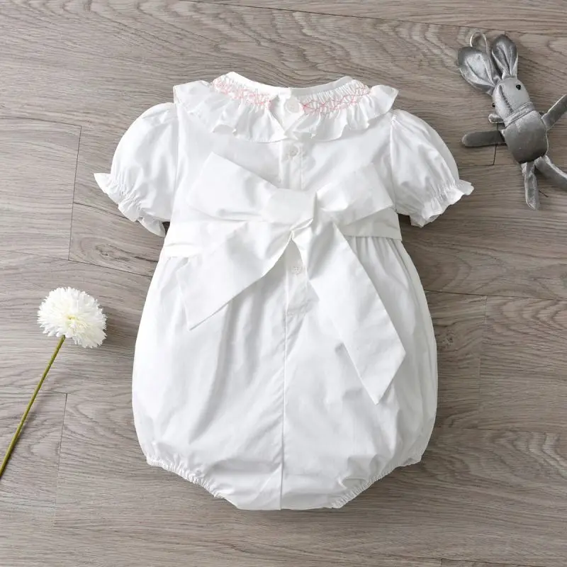 Baby Smocked White Rompers infant Girls Hand Made Smocking Jumpsuit Children Boutique Smock Clothes Customized Clothing