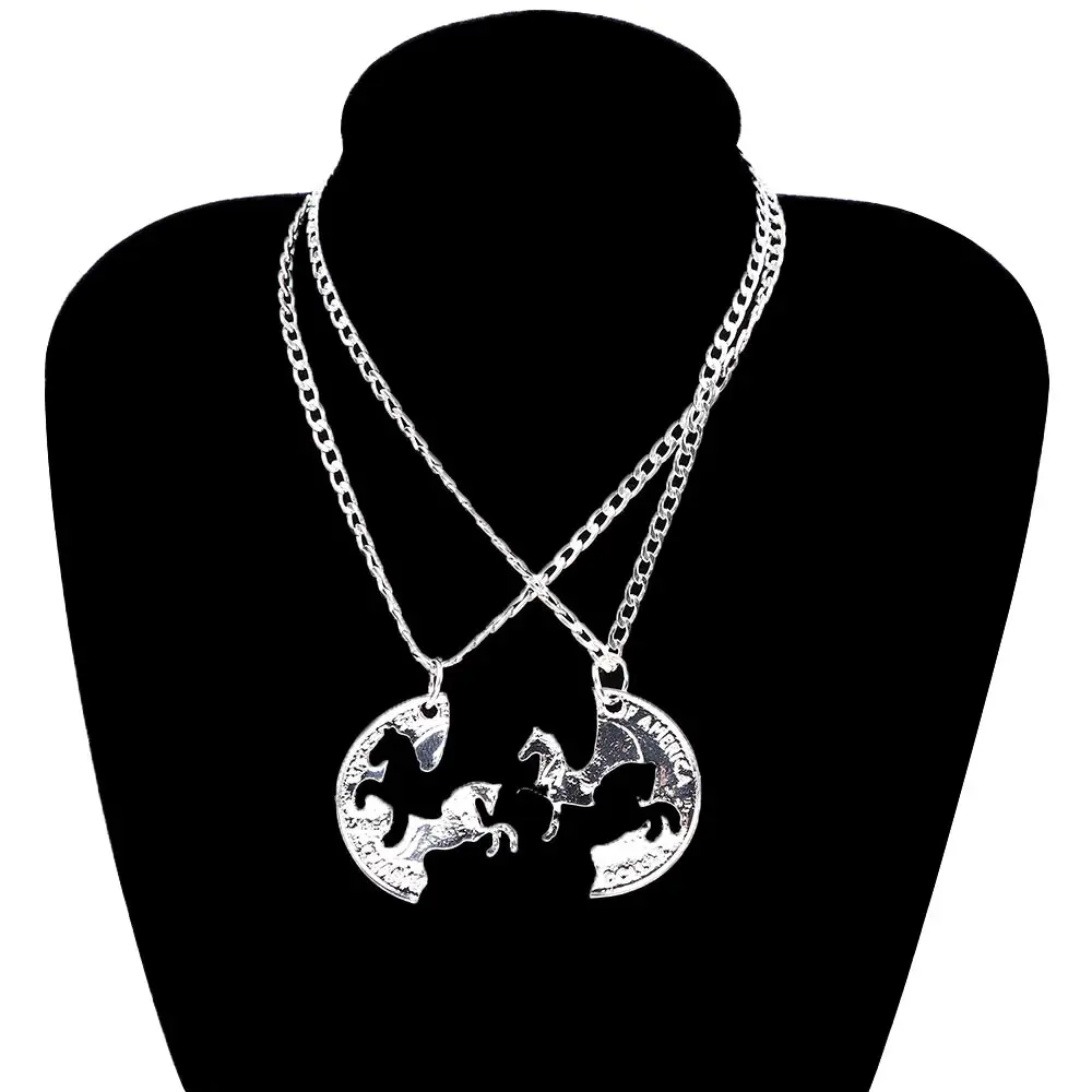 2 шт Пара Ожерелье бегущая лошадь головоломка монета Шарм животное лучший друг