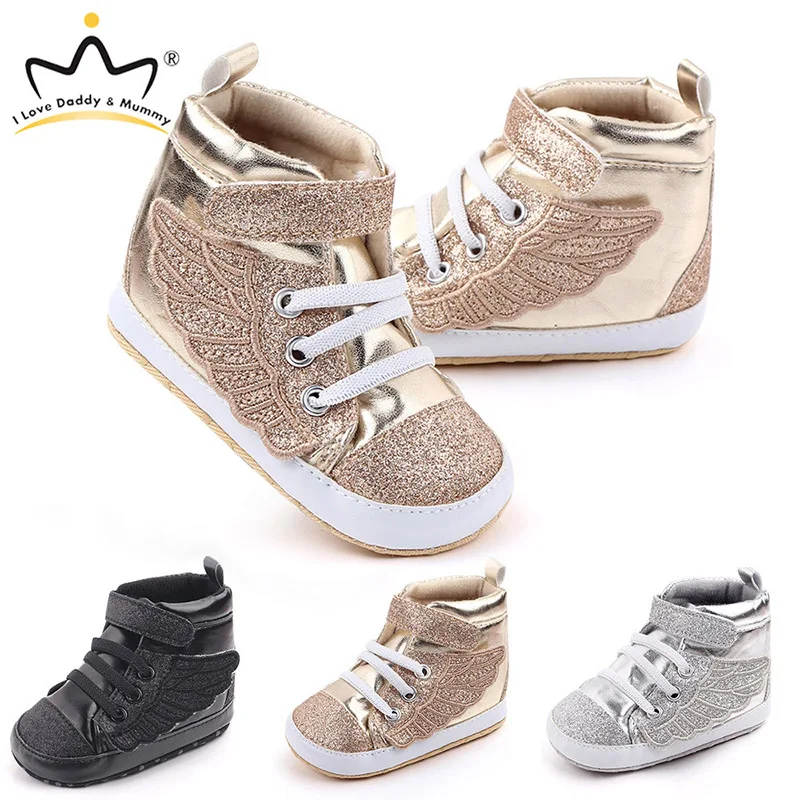 

Зимние осенние детские ботинки, симпатичные детские ботинки с ангельскими крыльями для маленьких мальчиков и девочек, кожаные Нескользящи...