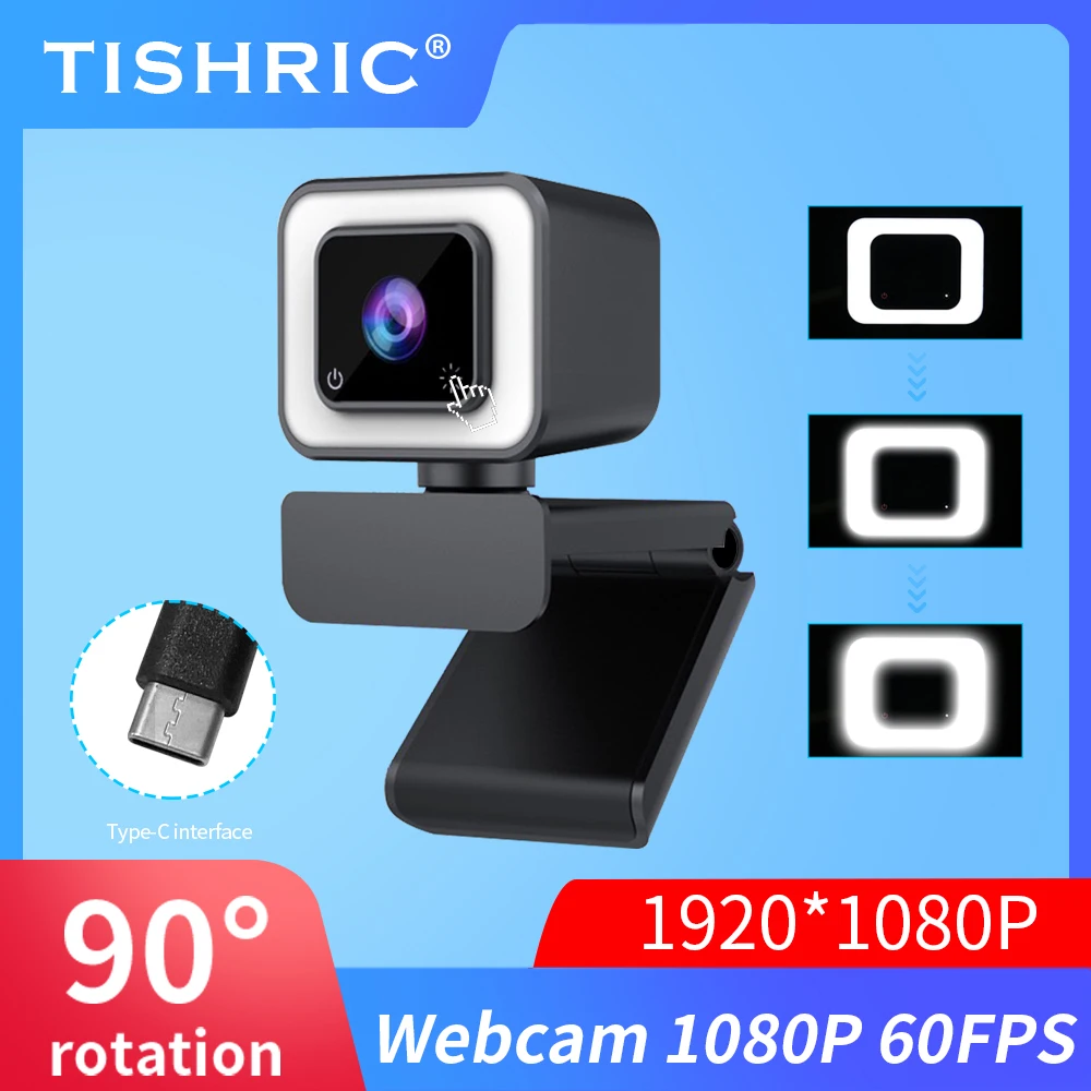 

TISHRIC X801 1080p Webcam 60fps Fixed Focus HD Web Cam for Computer PC Camera Web Camera with Touch Adjustable LED Fill Light