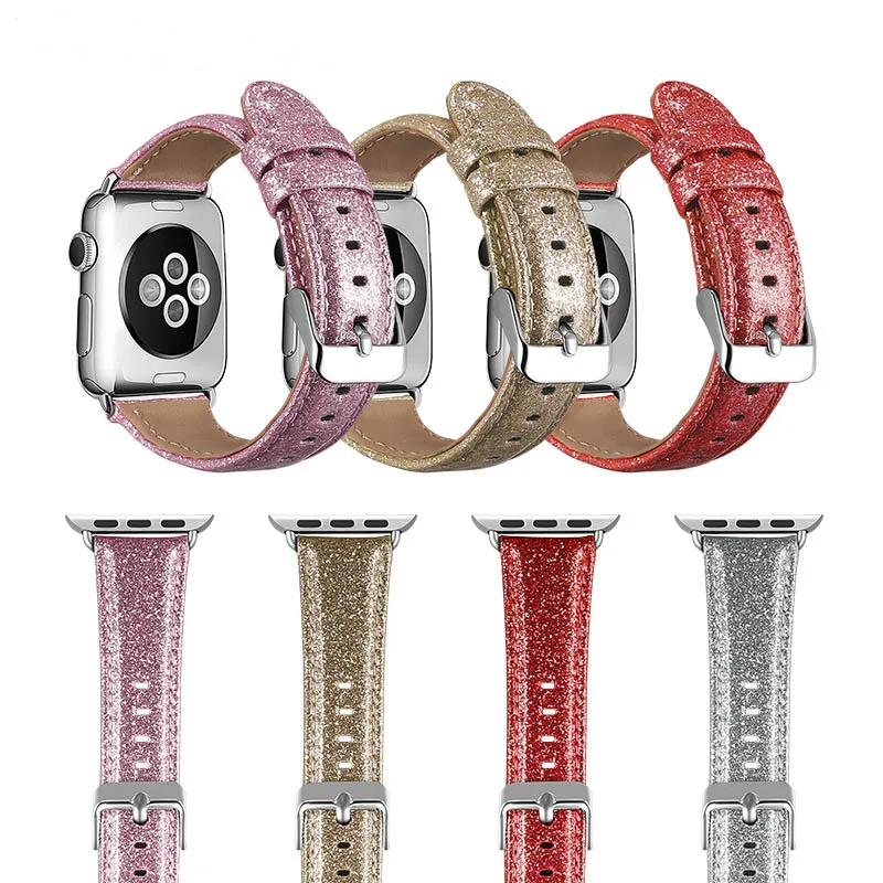 Apple Watch с блестящими пайетками Мощность из искусственной кожи роскошный