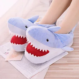 Blue shark Плюшевые тапочки с открытым носком с изображением акулы; обувь на каблуке с набивным рисунком водных животных; нескользящие домашние тапочки для женщин и мужчин; подарок для пары - Цвет: Blue shark