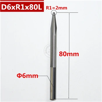 6 мм shank-1PCS, ЧПУ карбида вольфрама Концевая фреза, деревообрабатывающие вставки фрезы, конические сферические концевые фрезы, глубокий рельеф, pvcMDF - Длина режущей кромки: D6xR1x80L