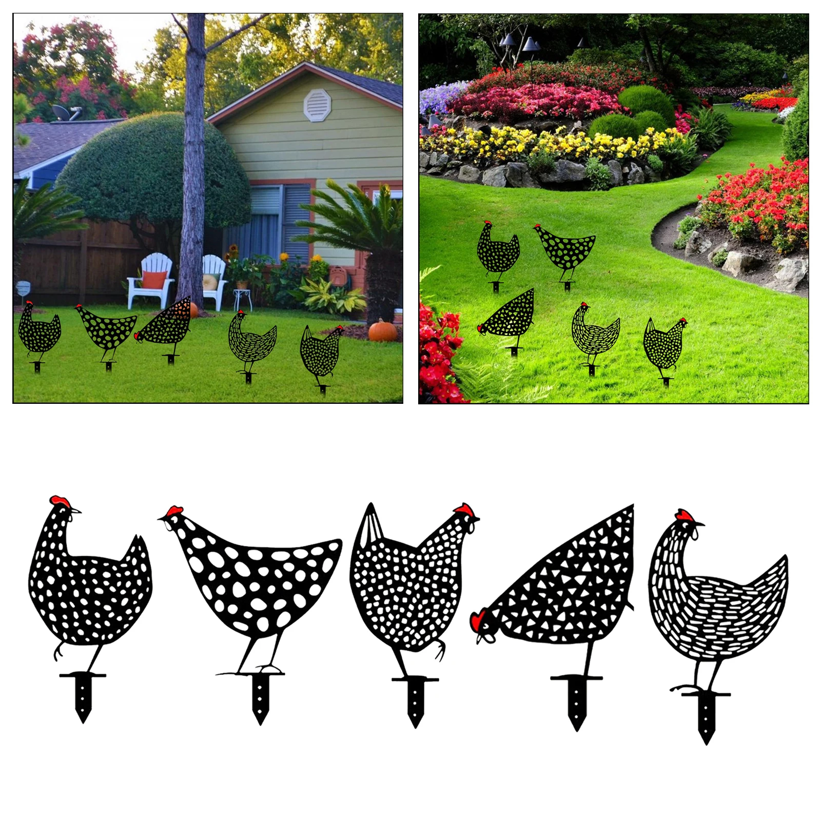 

Wrought Iron Garden Chicken Rooster Statue Weatherproof Outdoor Backyard Lawn