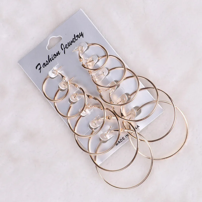 

6-piece Round Stud Earrings for Women 2021 New Trend Fashion Korean Style Dangle Earrings for Girls Aesthetic Grunge Jewelry