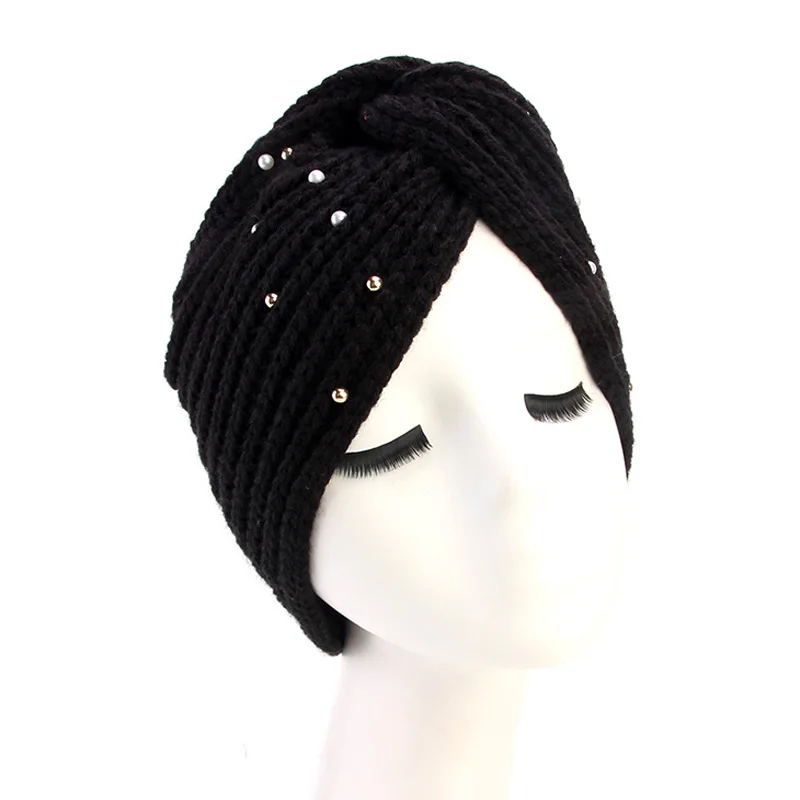 

Knitted Hat Solid Folds Head Cover Cap Bonnet Hat Round Wool Cap Head Accessories Hat Headscarf