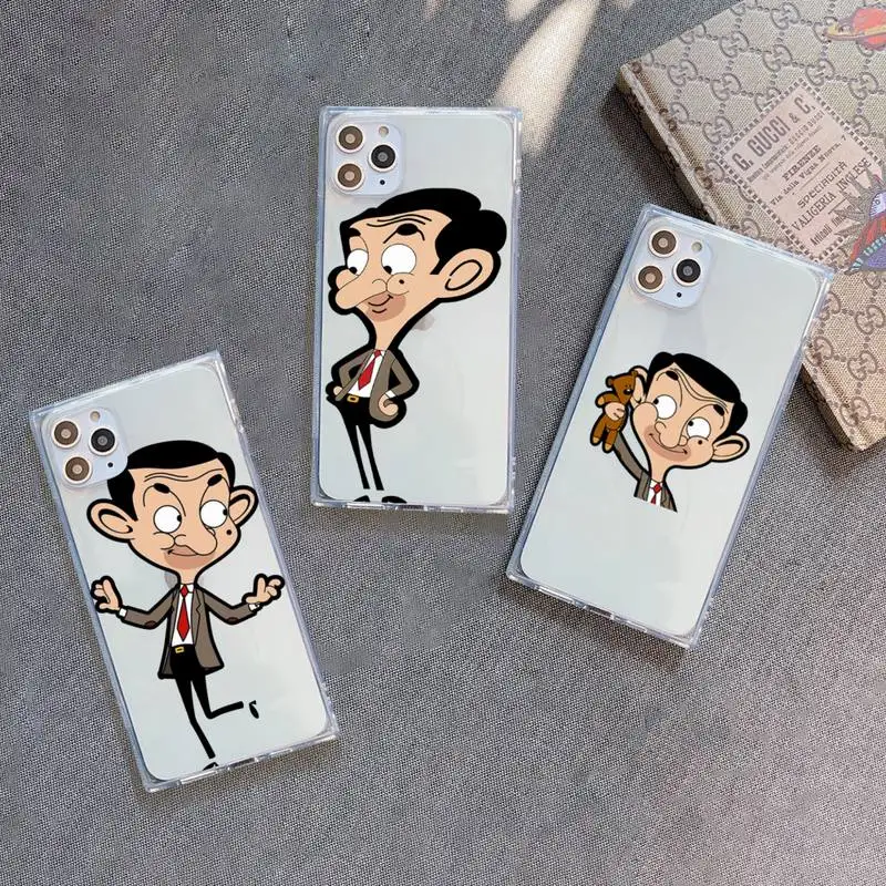 

Comedy Mr. Bean Phone Case For iPhone 7 8 11 12 X XS XR MINI Pro Max Plus Clear Square Transparent