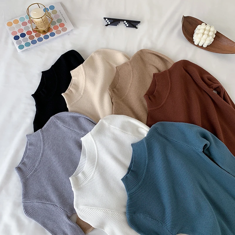 

2022 New-coming Autumn Winter Tops Turtleneck Pullovers Sweaters Primer shirt long sleeve Short Korean Slim-fit tight sweater