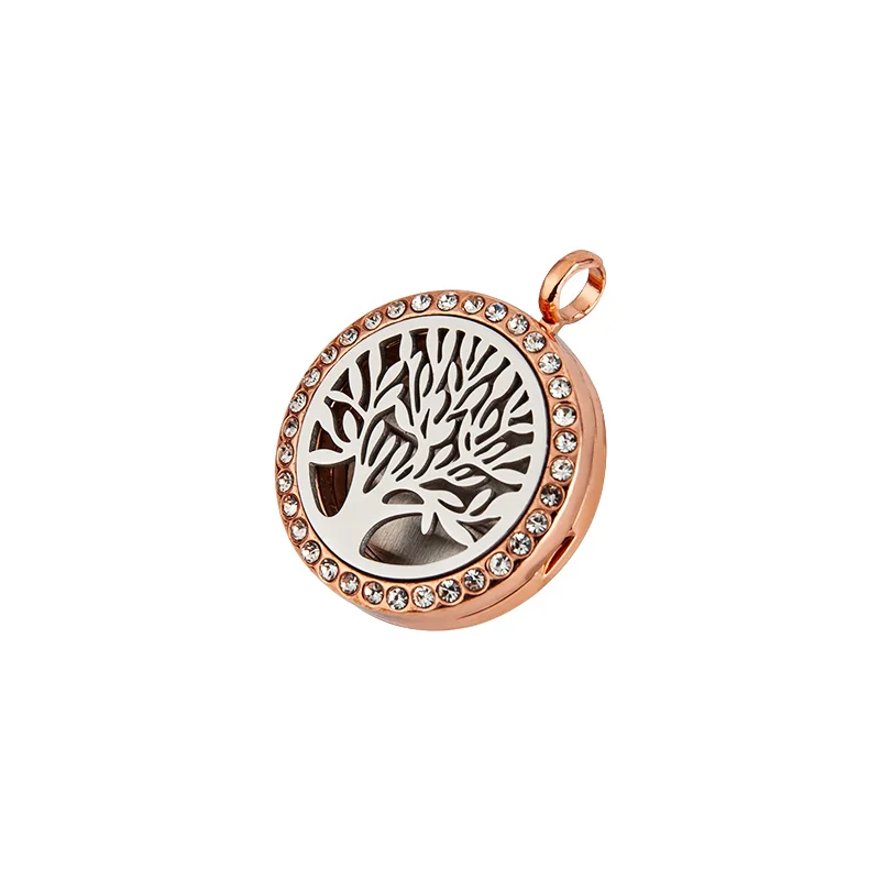 25MM Rose Gold Essential Oil Necklaces Stainless Steel Aromatherapy Necklace Magnetic Locket Pendant Jewelry with 10pads |