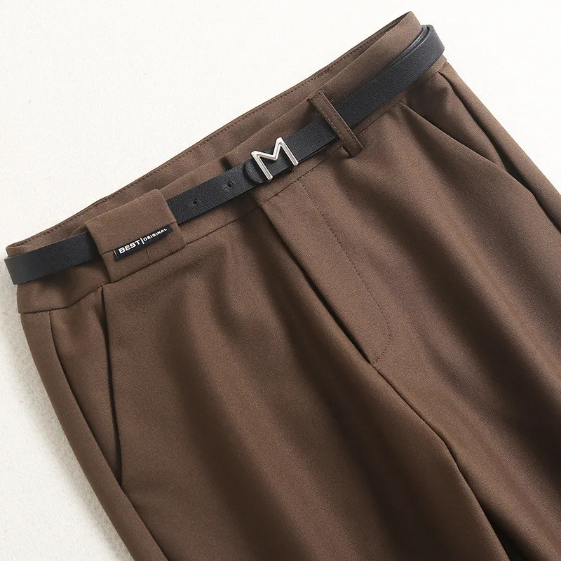 

High Quality Elegant Fashion Women Spring 2021 New Solid Straight Ankle Length Pants Office Lady Casual Trousers with Belt