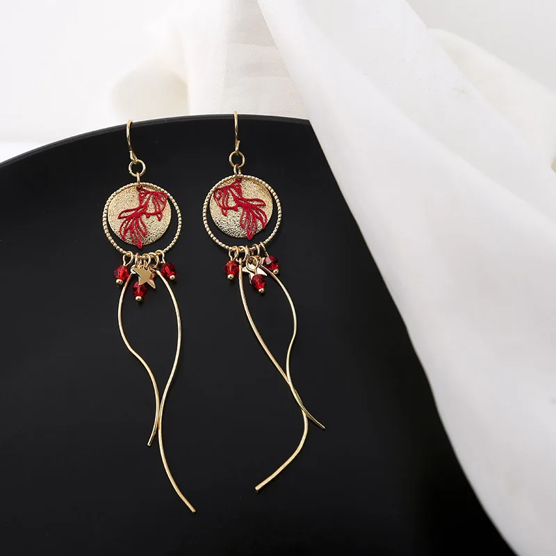 Новинка 2019 модные длинные круглые серьги с кисточками в китайском стиле