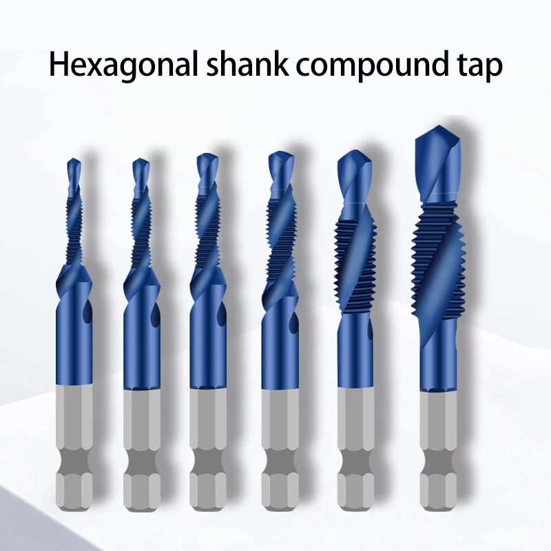 

6PCS Hex Shank Compound Tap Titanium Plated HSS Screw Thread Metric Tap Drill Bits Screw Machine M3 M4 M5 M6 M8 M10 Hand Tools