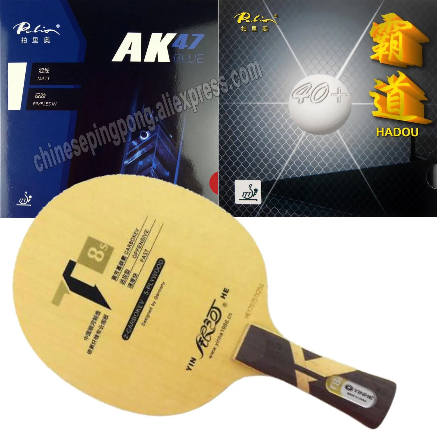 Pro Table Tennis Combo Racket YINHE T8s with Palio AK47BLUE Matt and 40+ hadou PingPong Rubber With Sponge