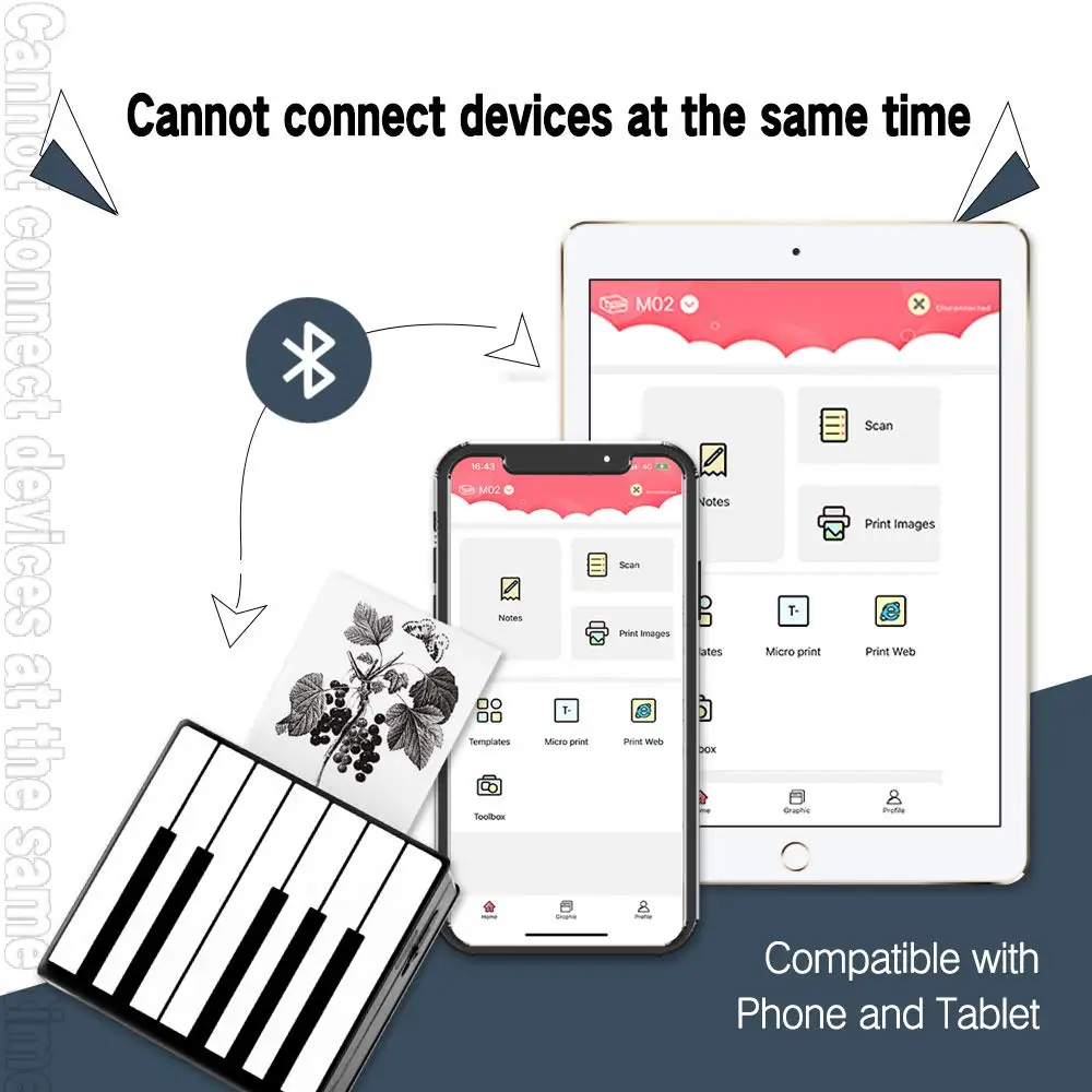Мини принтер Phomemo M02 с Bluetooth термопринтер для фотосъемки 4 рулонами цветной