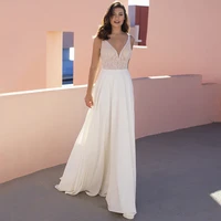 elegant a line sleeveless lace wedding dress 2021 sexy v neck sweep train corset zipper back jersey floor length bridal gowns