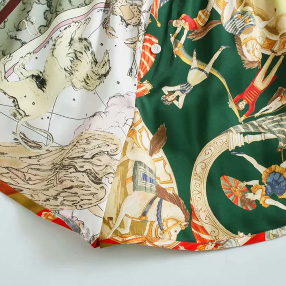 

Za Women 2021 Fashion Patchwork Chain Print Shorts Vintage High Elastic Waist Side Pockets Female Short Pants Mujer