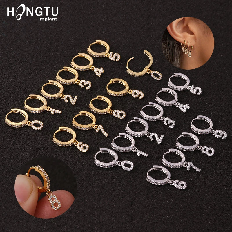 

1PC Gold Zircon Ear Studs Copper Number Cartilage Piercing Earrings Fashion 18G Tragus Ring Helix Stud Elegant for Woman Gift