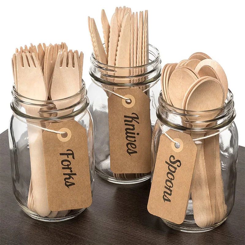 

300pcs/Set Disposable Eco-Friendly Wooden Cutlery Forks Spoons Dessert Utensils Party Birthday Home Cheap Tableware