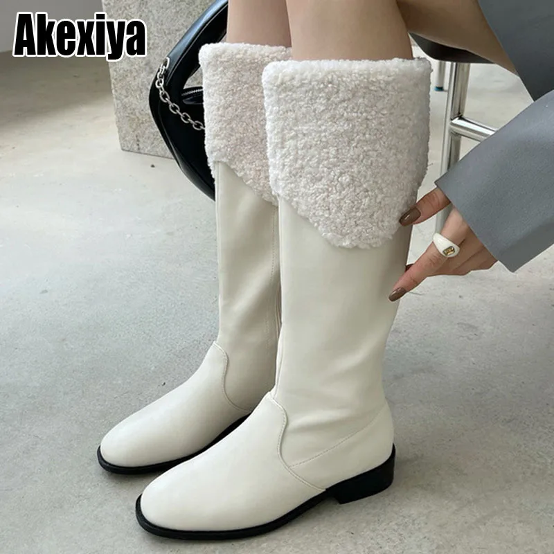 

Зима 2021 новый стиль плюс бархатные теплые толстые бархатные женские сапоги до колена средней длины из овечьей шерсти хлопчатобумажные сапо...