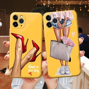 Fashion Women Case For iPhone 11 12 Pro Max 5 5S SE 2020 Coque For iPhone X XS Max XR 6 6S 7 8 Plus Soft Yellow Silicone Case