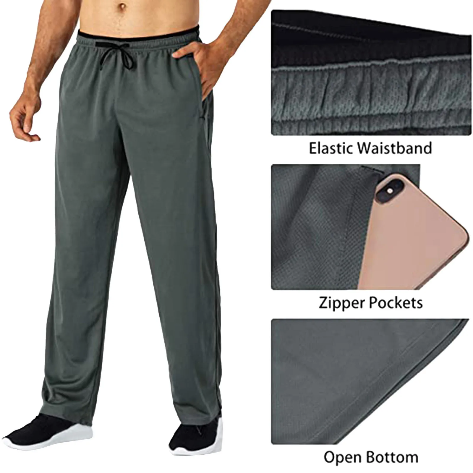 Мужские легкие штаны для бега на молнии с карманами и эластичной талией