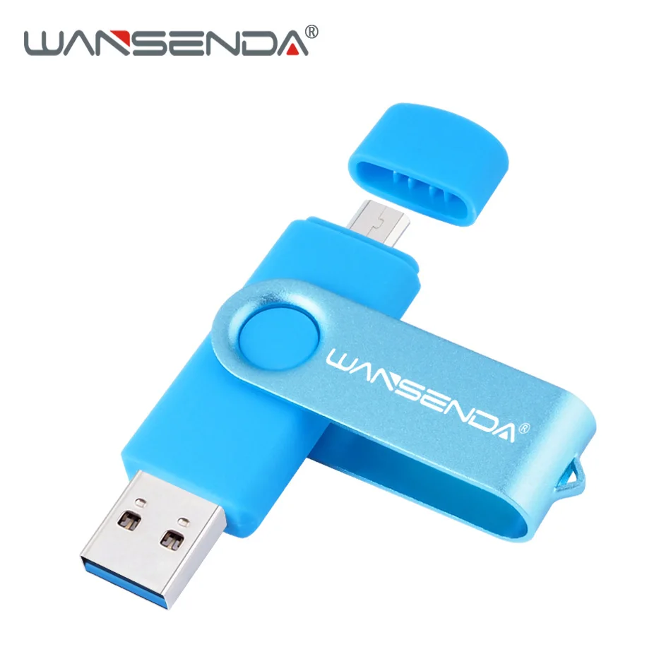 Новая USB флеш-накопитель Wansenda 3,0, 256 ГБ, 128 ГБ, 64 ГБ, 32 ГБ, 16 ГБ, 8 ГБ, OTG, 2 в 1, высокоскоростная Флешка для Android/PC - Цвет: Синий