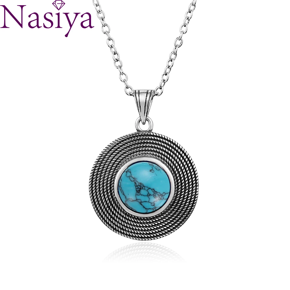 

Naisya Vintage Silver 925 Stertling Necklace Turquoise Natural Stone Vintage Jewelry for Women Daily Wear Gift