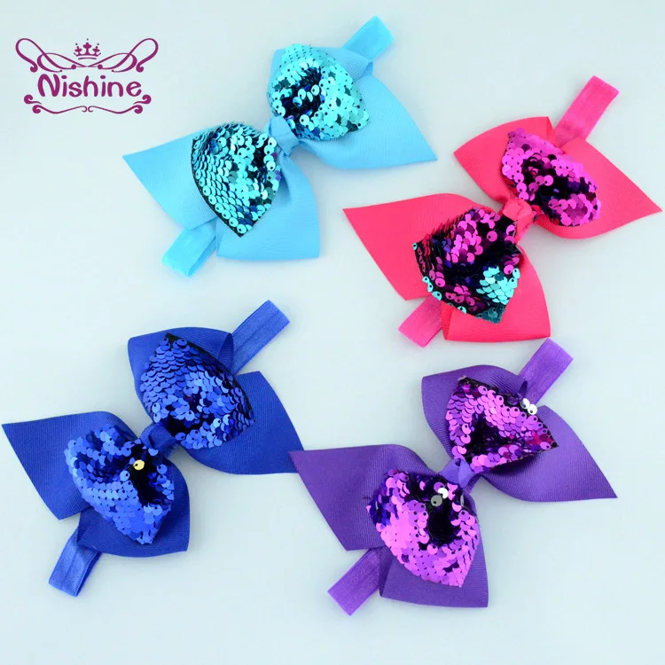 

Nishine 12*12 CM Children Bowknot Elastic Hairband Baby Girls Glitter Sequins Bows Headband Newborn Headwear Hair Accessories