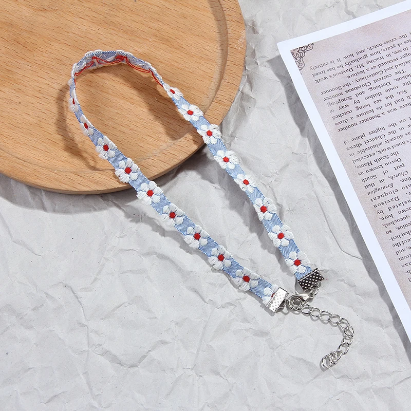 Корейский чокер с цветами и растениями ожерелье из кружевной ткани короткие